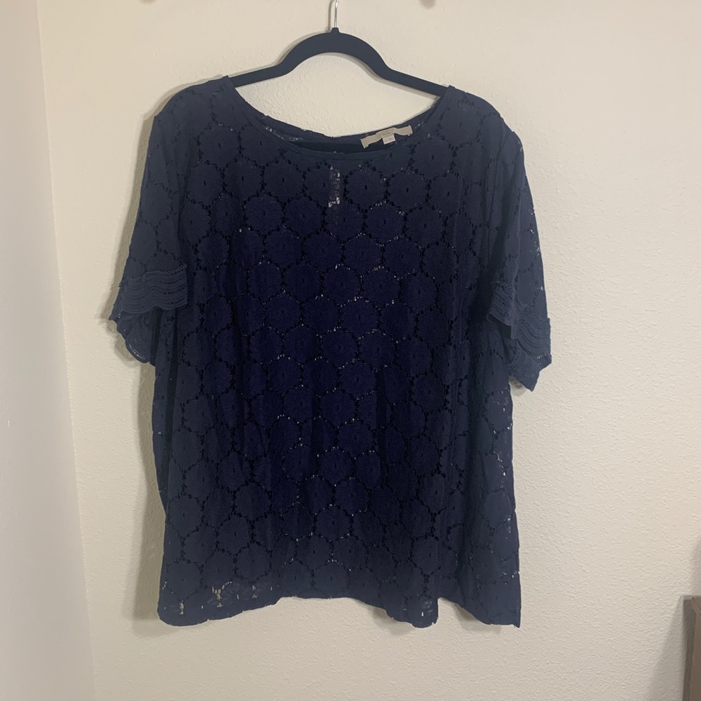 LOFT plus size navy eyelet short sleeve top